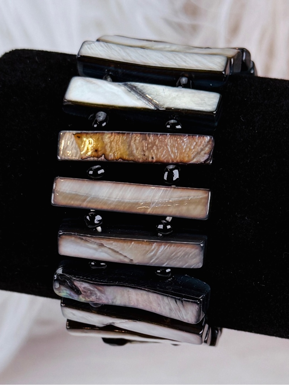 Beautiful wide band, shell stretch bracelet, costume